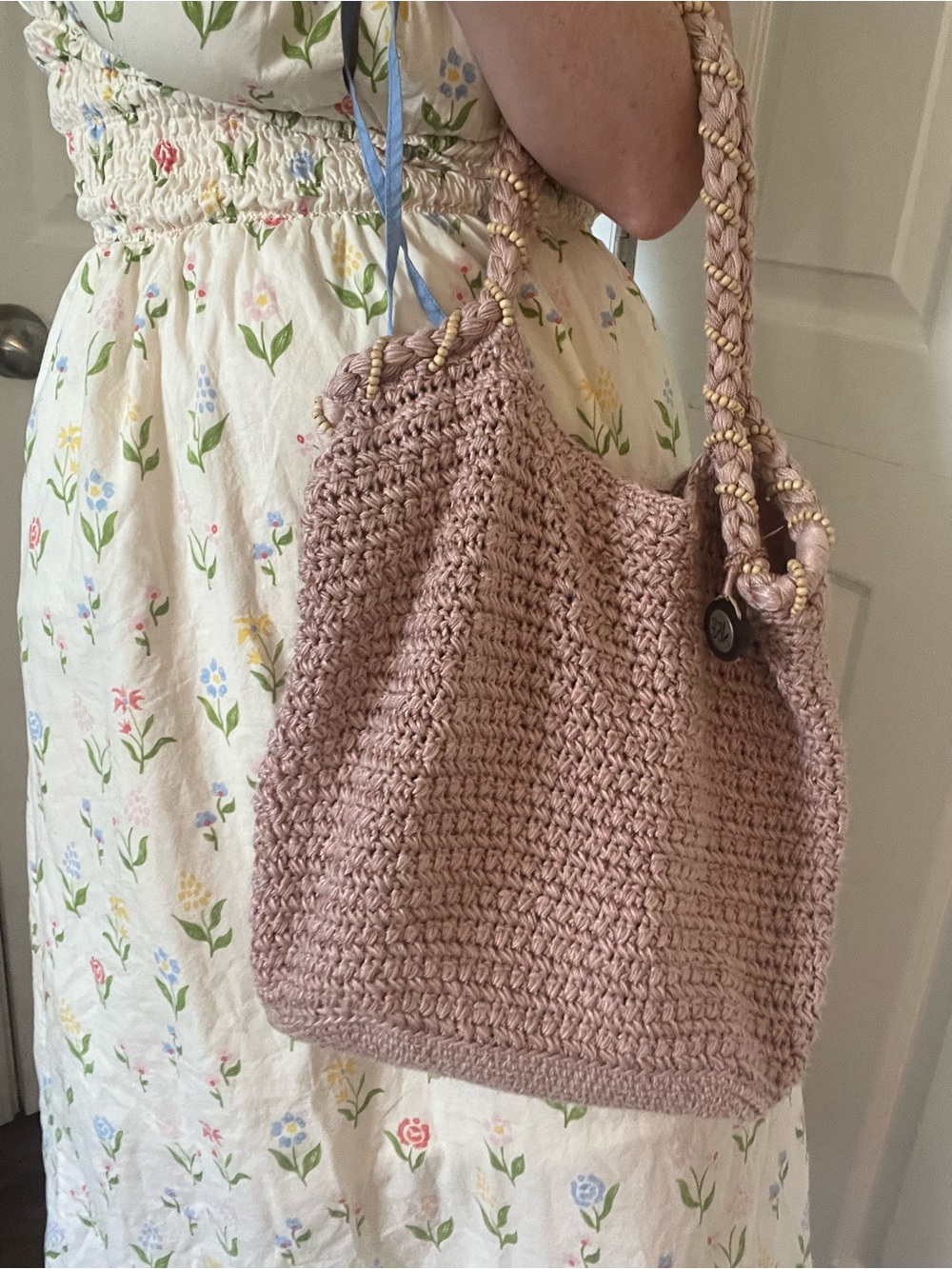 The Sak Dusty Pink Handcrafted Crochet Shoulder Bag